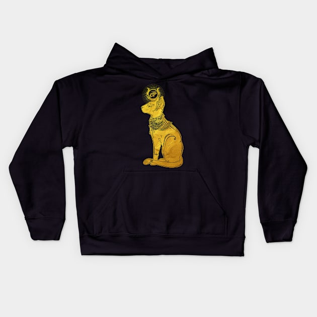 Bastet Golden (the cat goddess) Kids Hoodie by DISOBEY